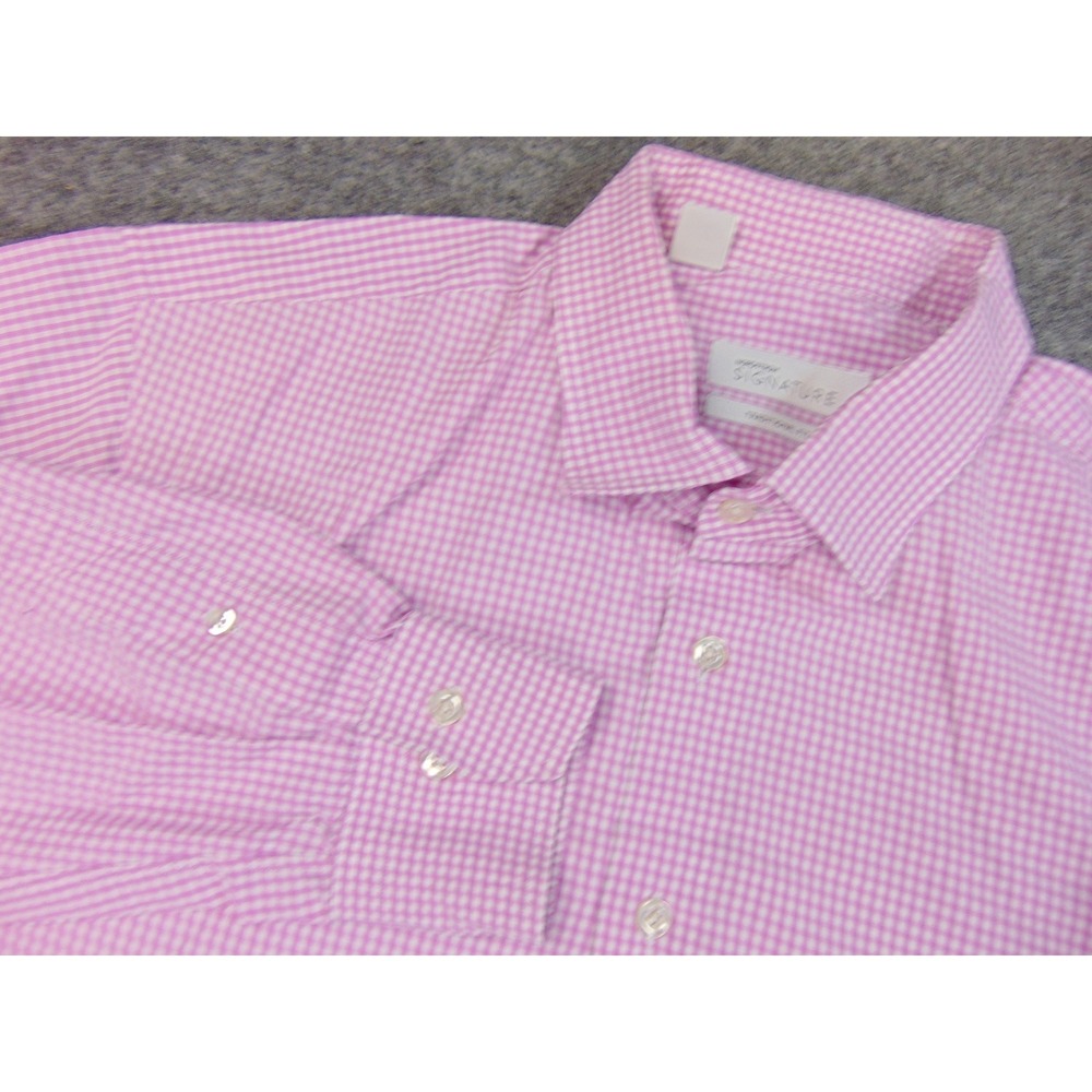 Nordstrom Signature Button Down Shirt Mens 17.5 Pink Gingham Traditional Fit